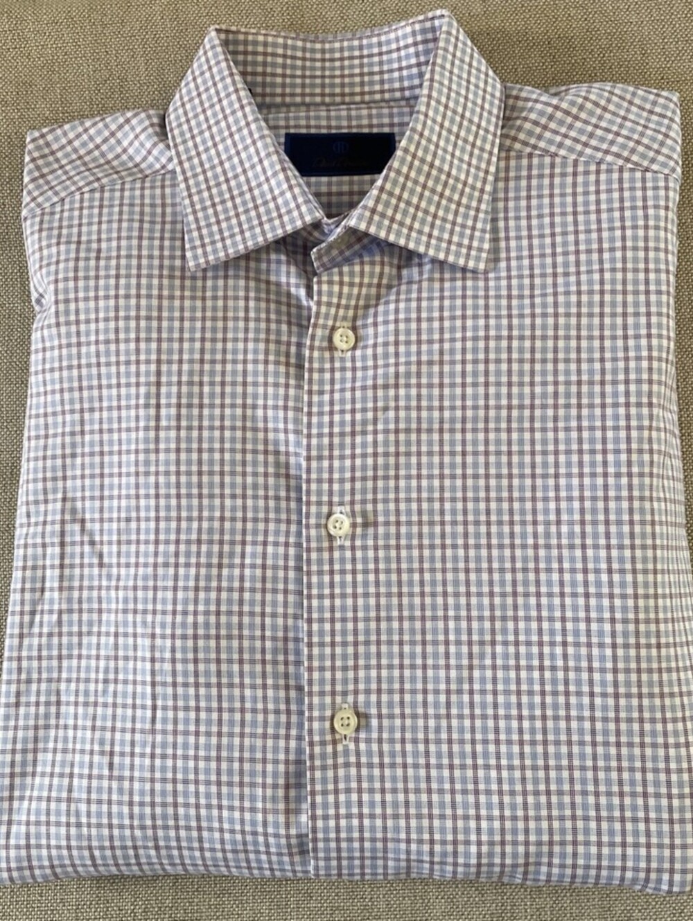 David Donahue Shirt Red White Blue Check Button Up L